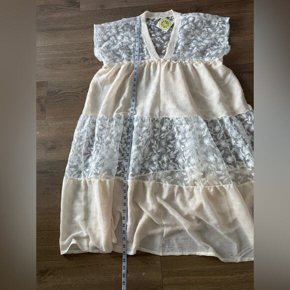 NWT Pol Bohemian Retro Lace Sheer Panel Embroidered Short Sleeve Dress White Med - Picture 12 of 12